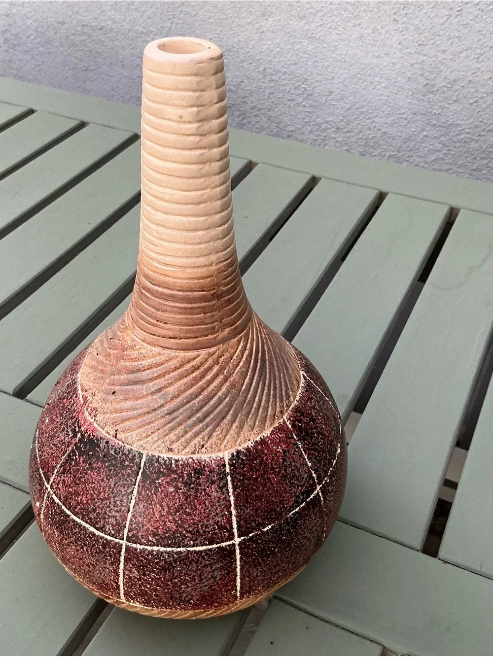 Vintage Stoneware Carved Tall Western StyleBud Vase 10